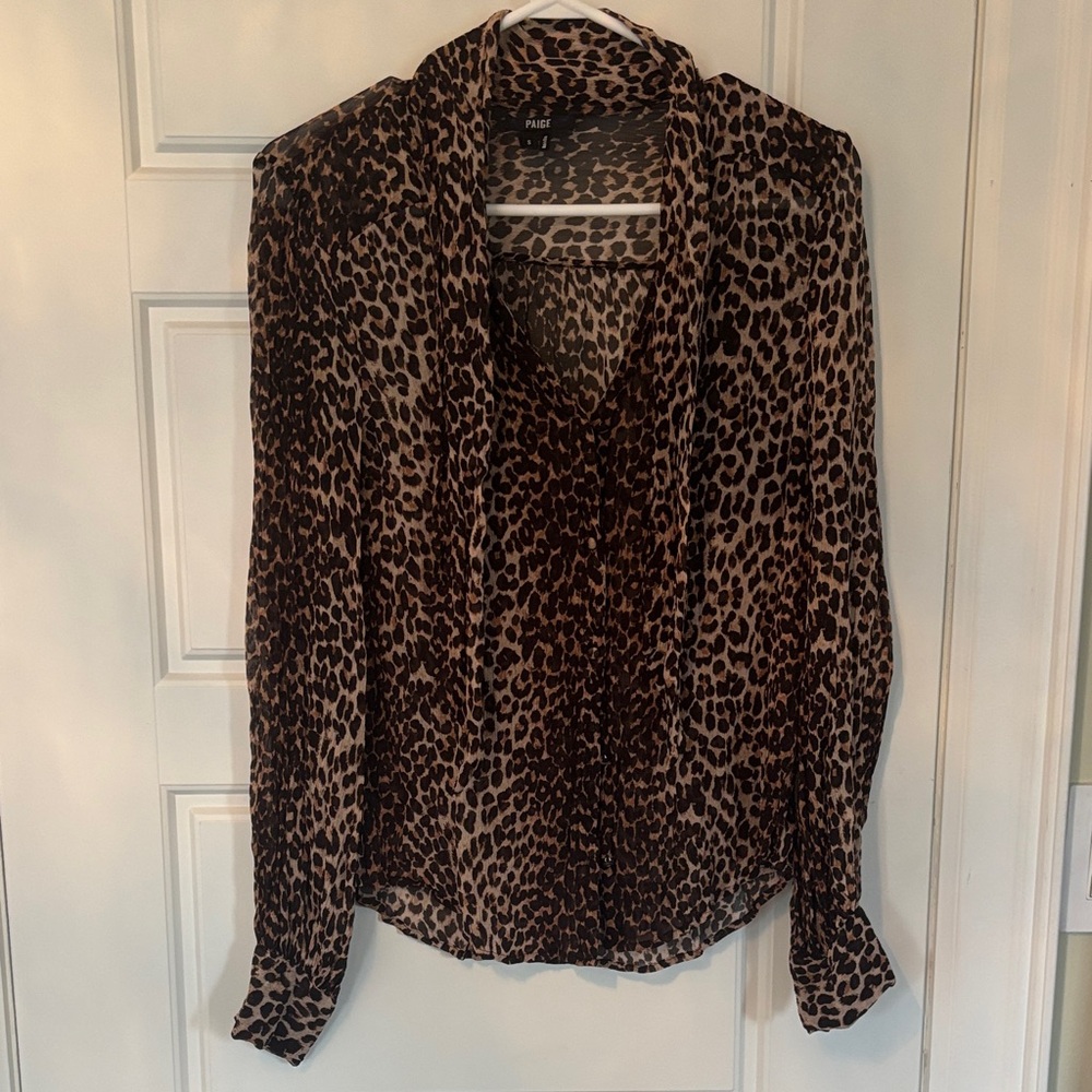 PAIGE Leopard Print Silk Blouse in Brown and Black
